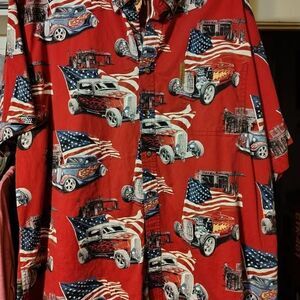 Hot Rods & Flags Red Man's SS Dress Shirt XL Clearwater Outfitters Pre-owned